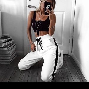White Pants Trousers high waisted